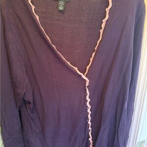 Chaus Purple Cardigan with Pink Trim